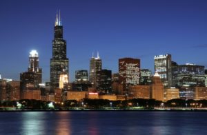 Chicago skyline at night.