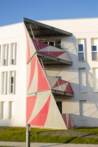 Facade on side of building.