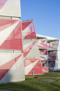 Facade on side of building.