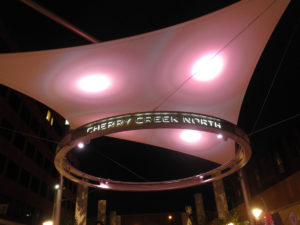 Fillmore Plaza at night.