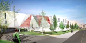 Rendering for facade on side of building.
