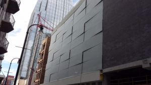Parking garage exterior.